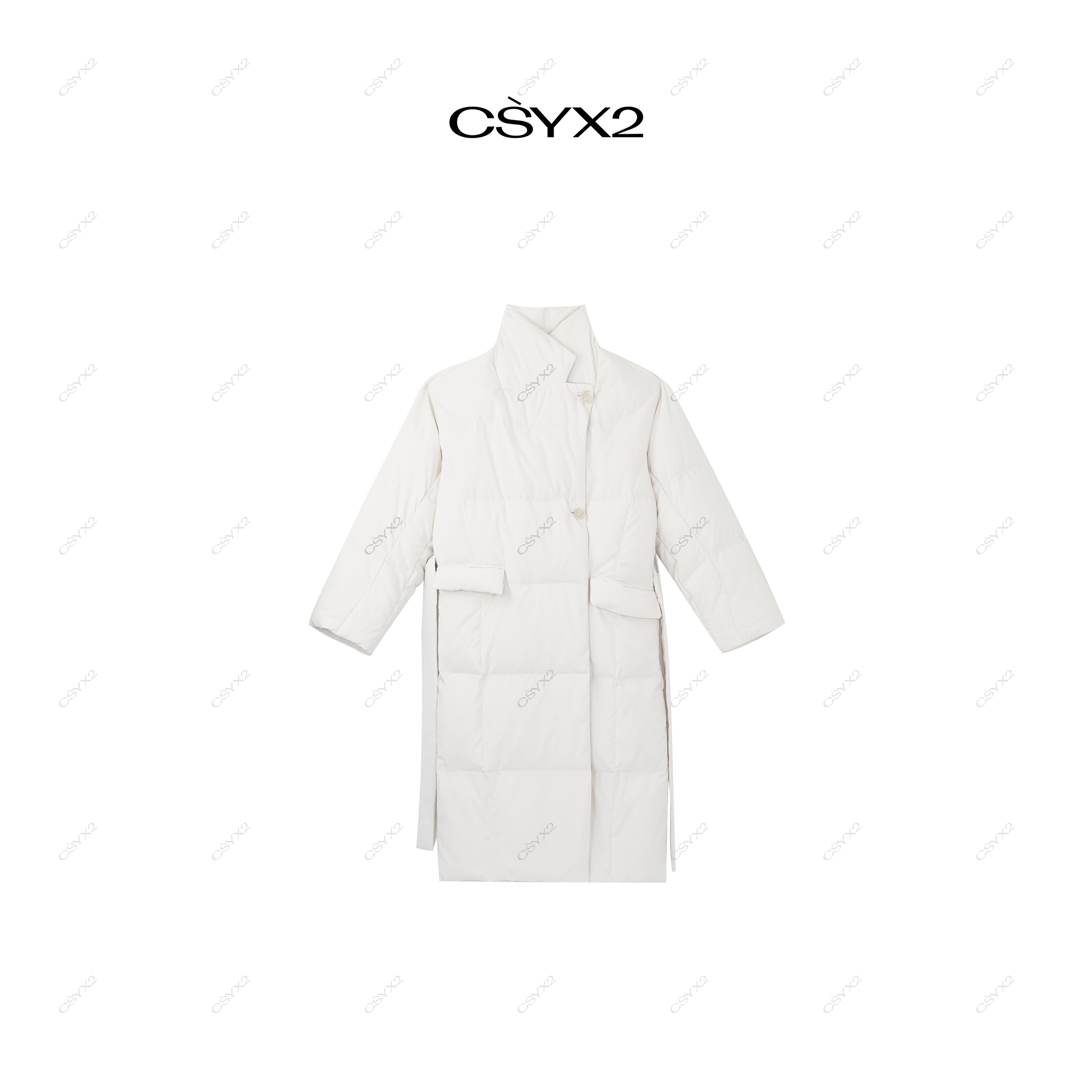 CsyX2-2025百搭立领两粒扣绑带白鹅绒羽绒服SC-0506