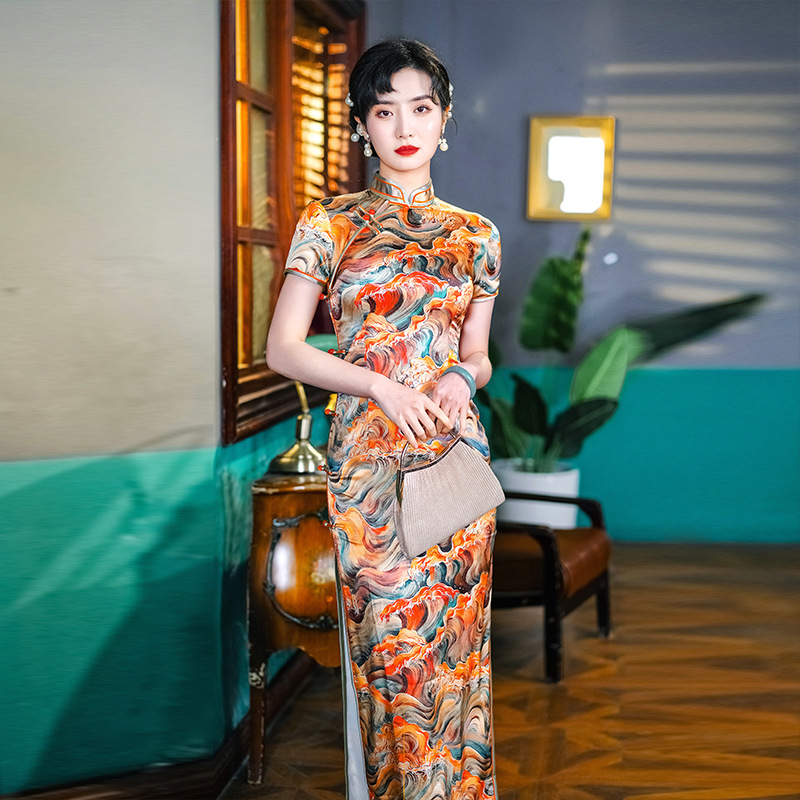 A53-高贵真丝旗袍改良女夏新款2024年轻款气质高端桑蚕丝日常可穿