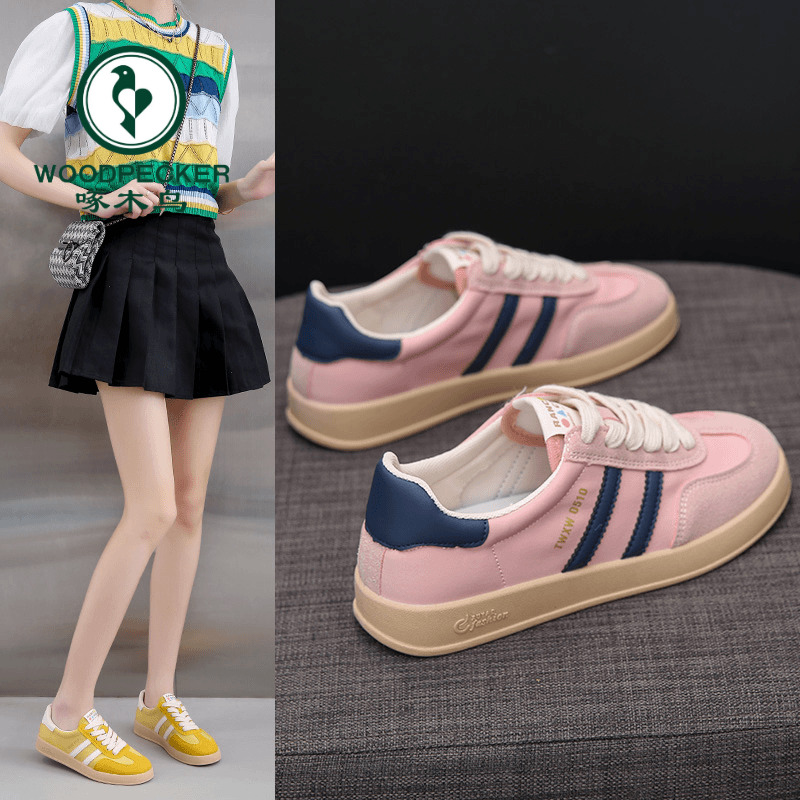 啄木鸟品牌德训鞋女款2025新款春季百搭轻便小白鞋透气软底运动鞋