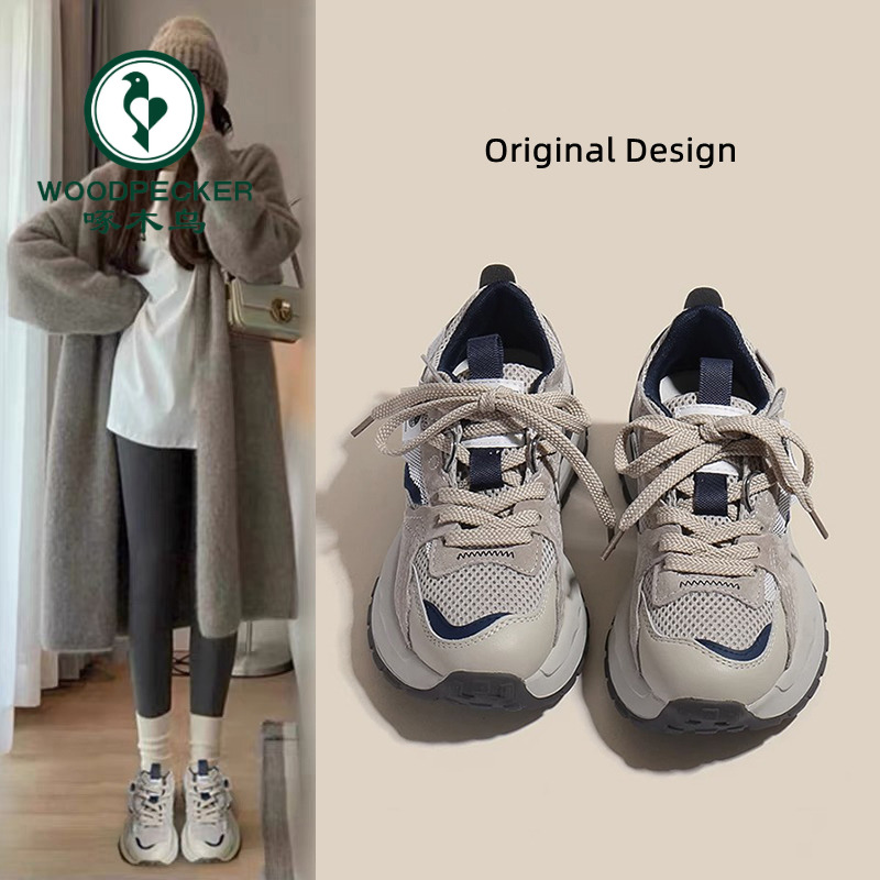 啄木鸟厚底老爹鞋女款2025春季新款网红百搭华夫阿甘鞋休闲运动鞋