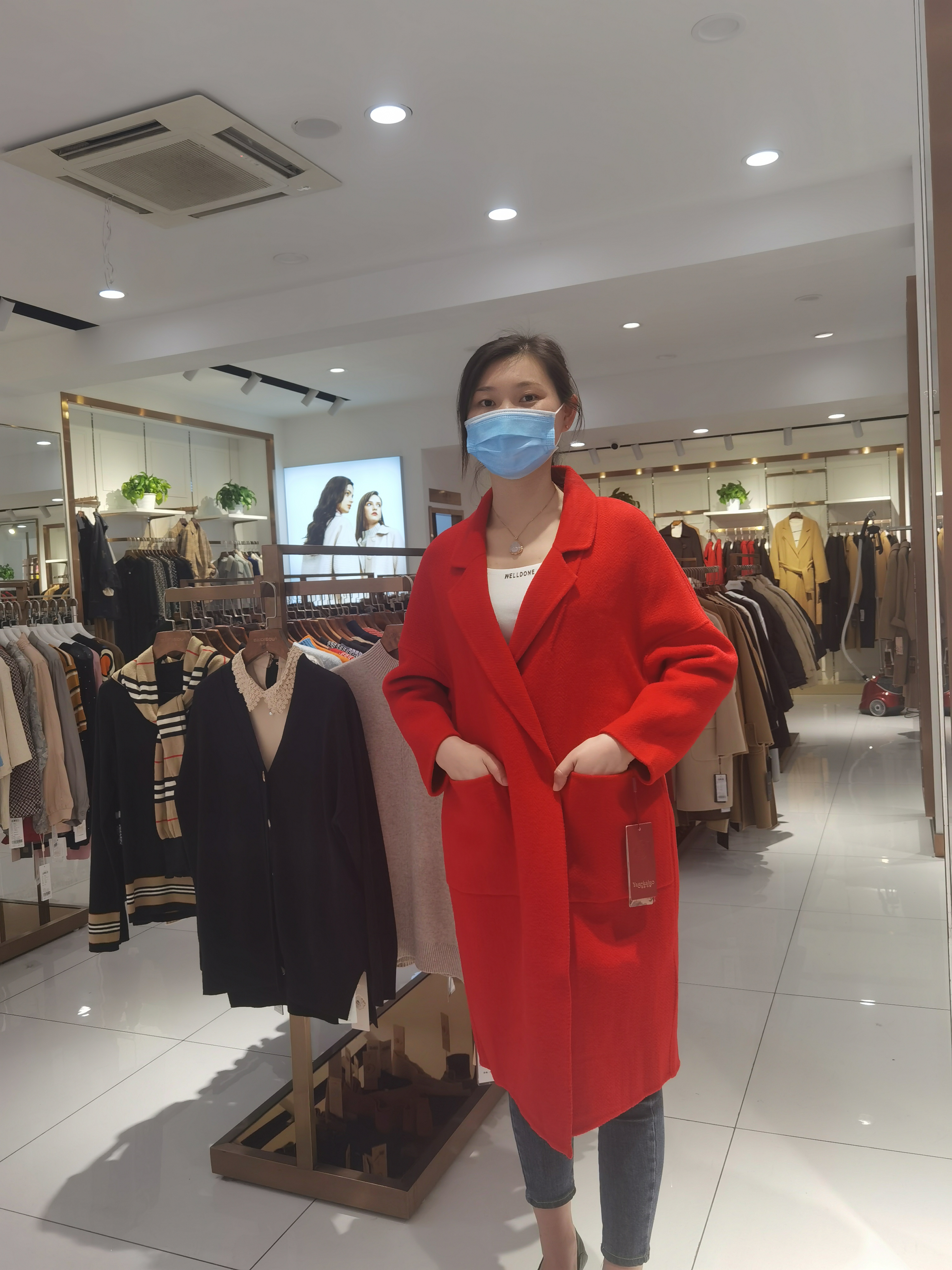 双面呢女士毛呢外套女装大衣红色宽松长款插肩袖呢大衣时尚百搭