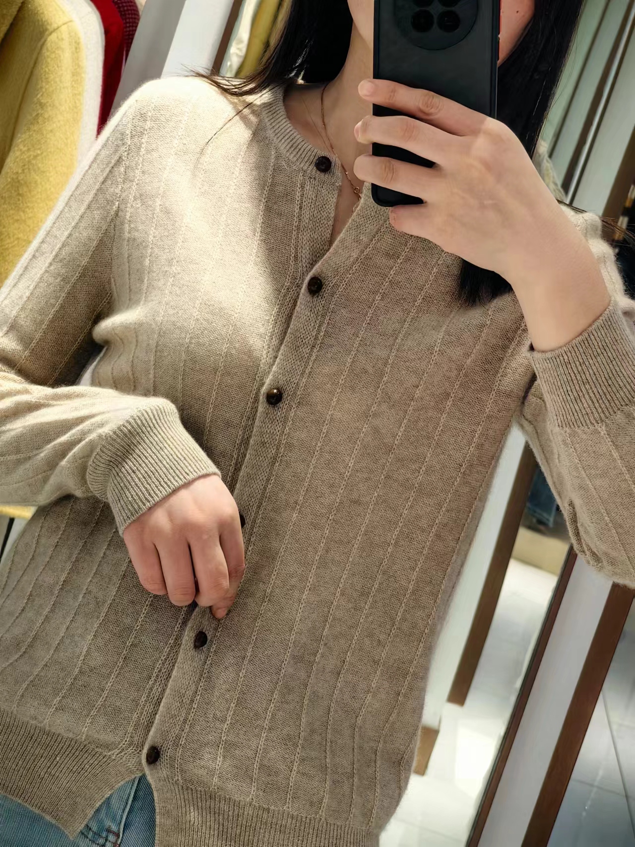 排扣打底秋冬气质开衫外套百搭休闲羊绒衫针织圆领网红时尚