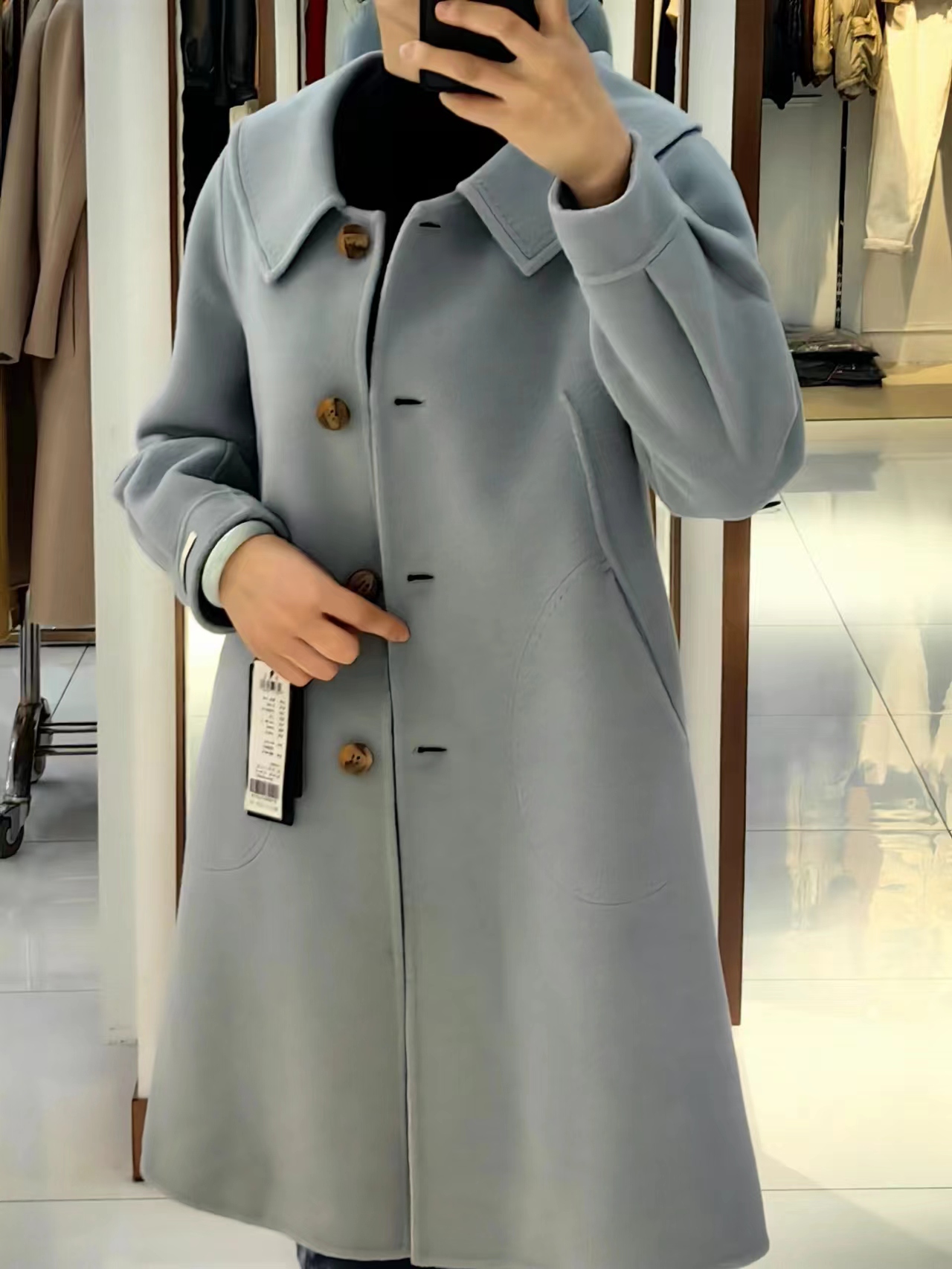 气质双面毛呢秋冬羊毛大衣时尚女士设计师中长款休闲网红羊绒