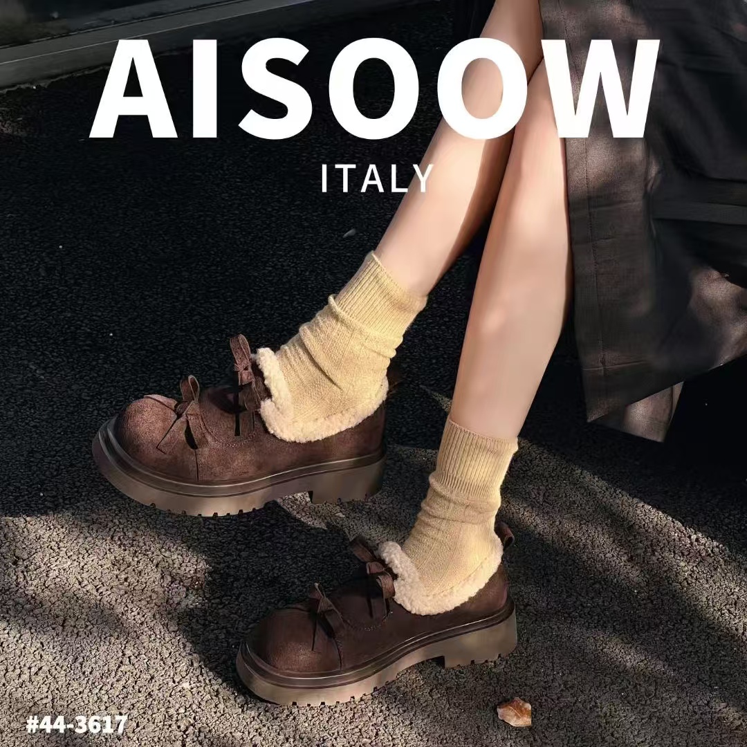 艾蘇2024新款雪地棉真皮反绒皮豆豆鞋