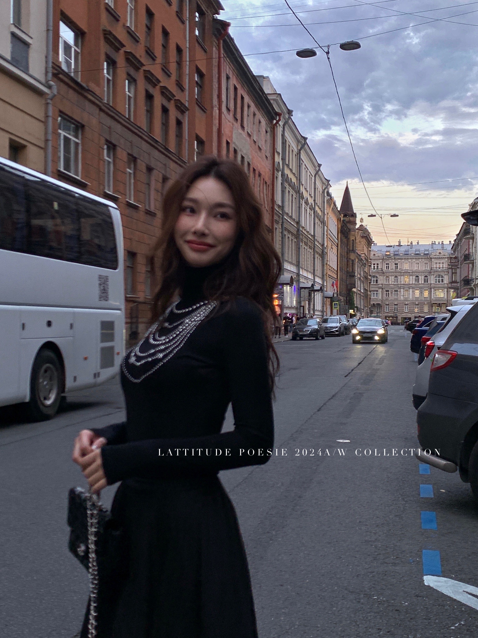 LATTITUDE/杨小鹭 珍珠链美利奴天丝高领打底衫针织衫
