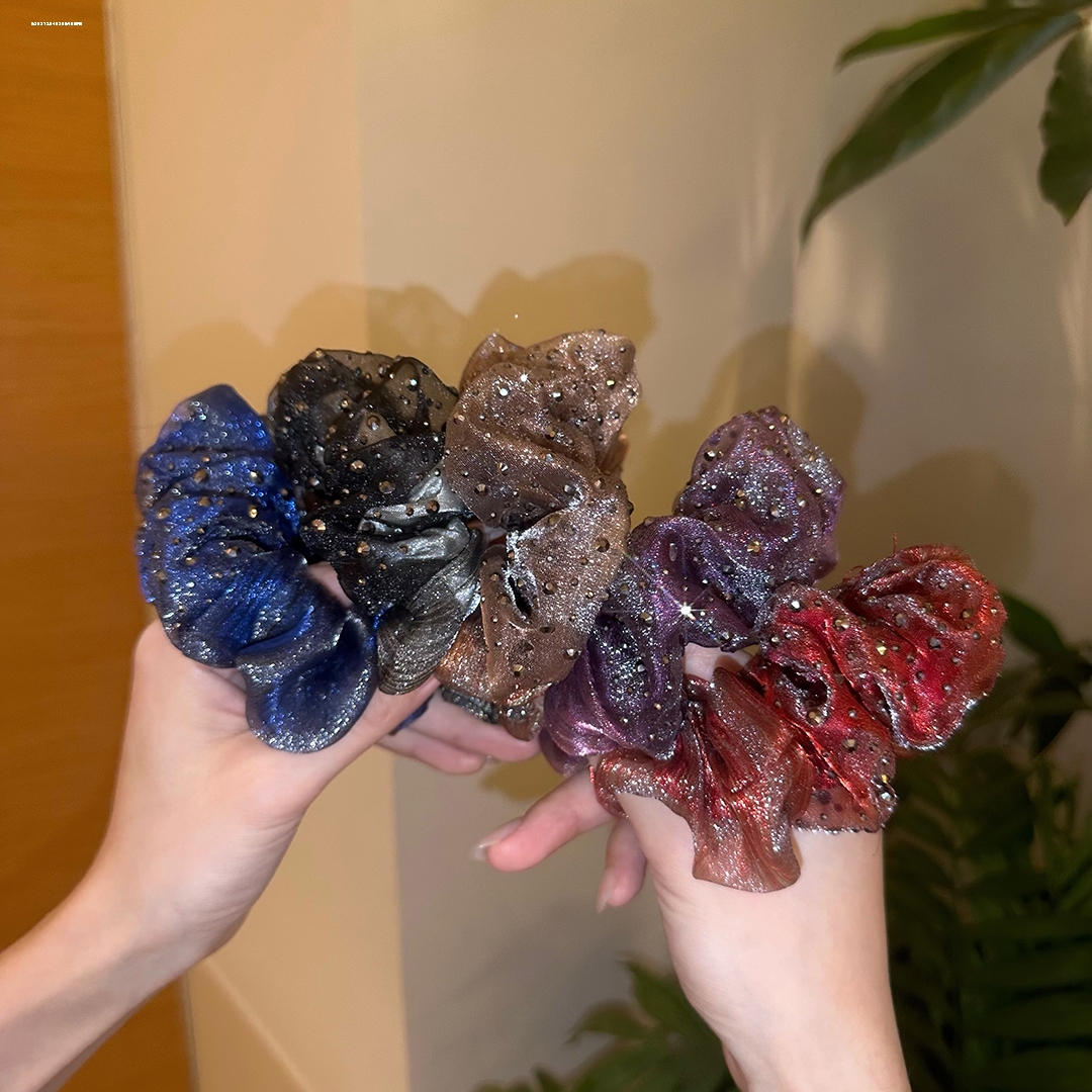 点钻网纱发圈发饰简约精致高马尾显白皮筋质感甜妹少女头绳2023