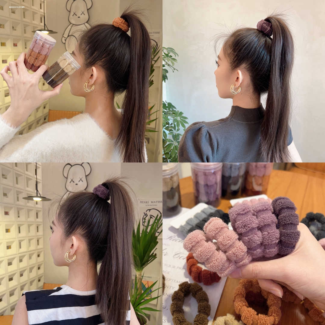 耐用新款精致显白气质罐装毛绒发圈头饰弹性好发饰时尚甜妹设计