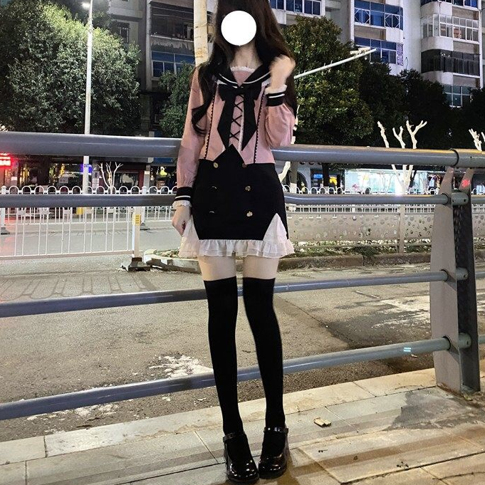 【特价】黑粉辣妹纯欲风jk制服套装日系校供感长袖水手服包臀裙秋冬