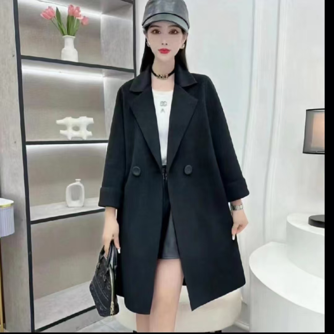 【XX专属】时尚休闲韩版毛呢大衣女士束腰中长款双面呢外套2230