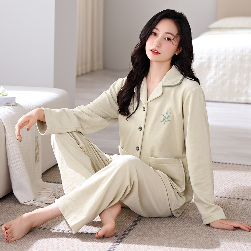 秋冬季海岛绒保暖睡衣女士开衫长袖家居服时尚休闲舒适女款套装