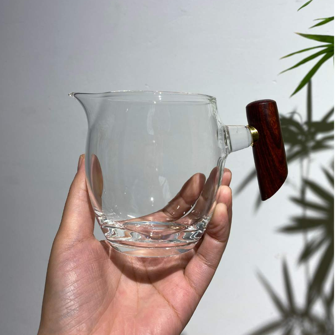 木把玻璃公道杯耐热茶海过滤茶杯手工高档家用透明加厚实木日式