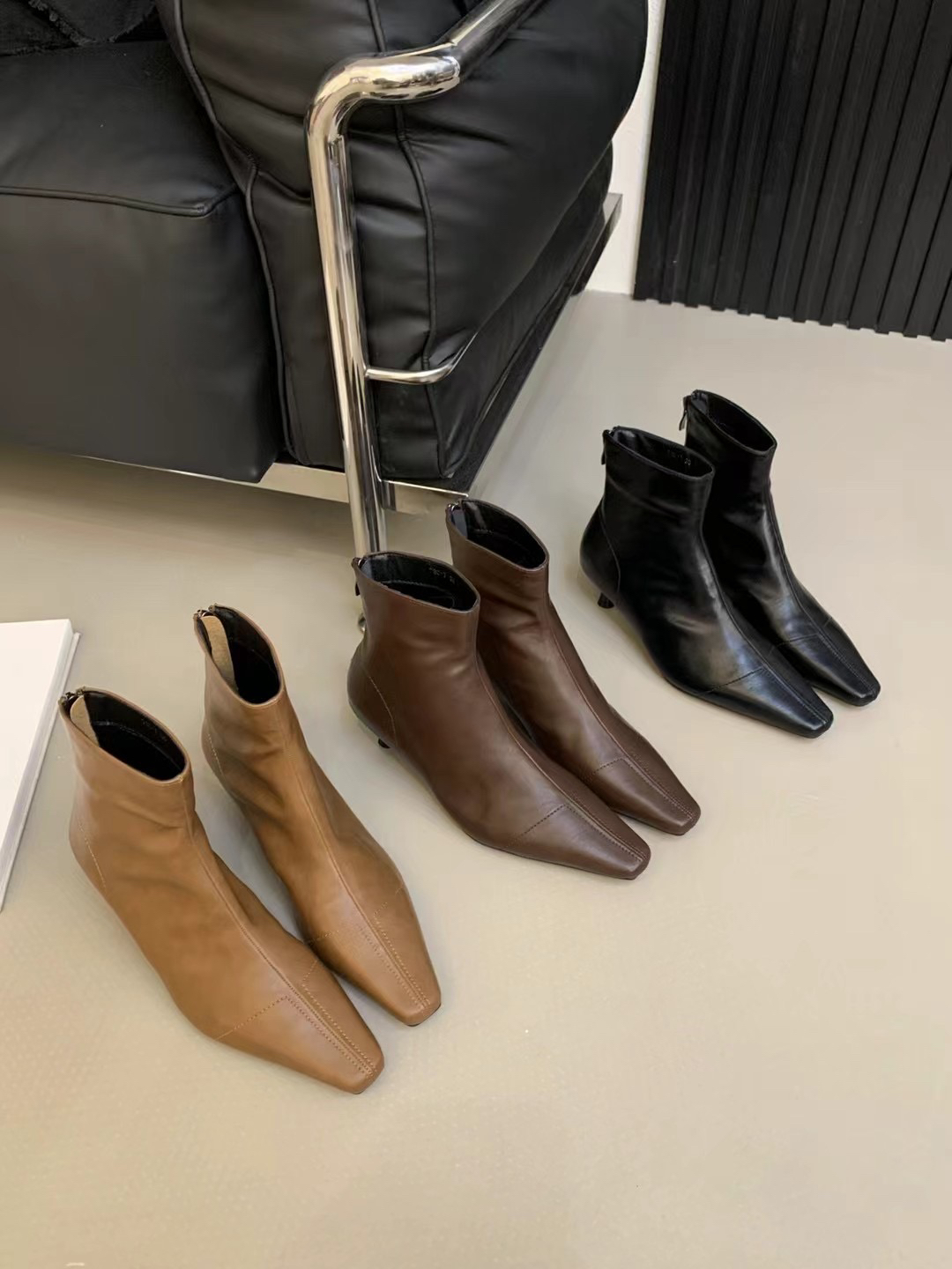 780-7气质尖头细跟秋冬短靴时尚复古百搭女靴瘦瘦靴秋季咖色靴子