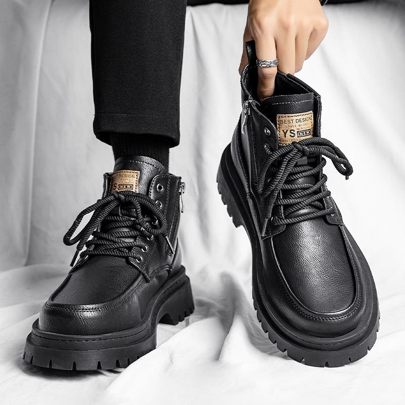 马丁靴男款英伦风冬季厚底内增高真皮潮流男士高帮皮鞋中帮工装靴