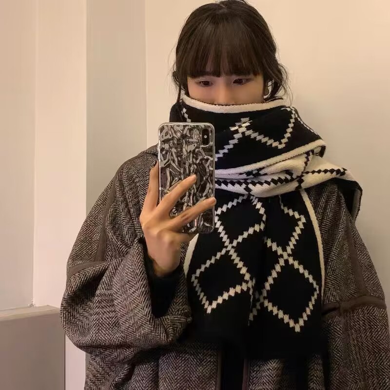 2025新款美拉德围巾女秋冬季韩版百搭格子学生高级感围脖保暖穿搭