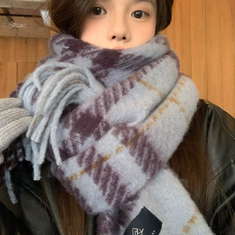 马海毛蓝色围巾女冬季2025新款氛围感保暖防寒围脖护颈披肩配大衣