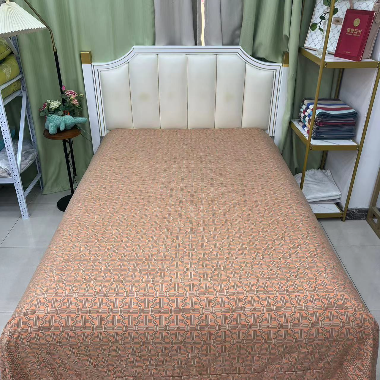 高端精品亲肤棉床单（五福）桔色-2