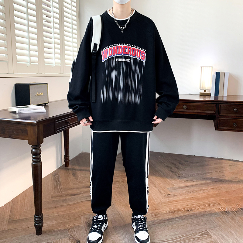 青少年春秋款宽松卫衣男孩衣服初高中学生潮流帅气大童男装套装