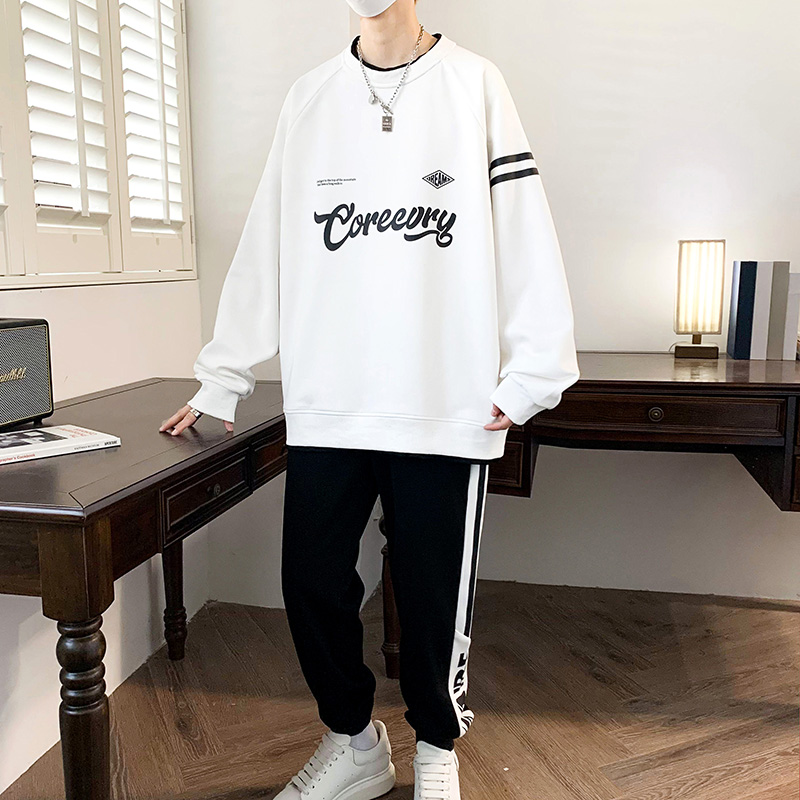 春秋季青少年宽松长袖潮流卫衣男孩初中高中学生大童休闲运动套装