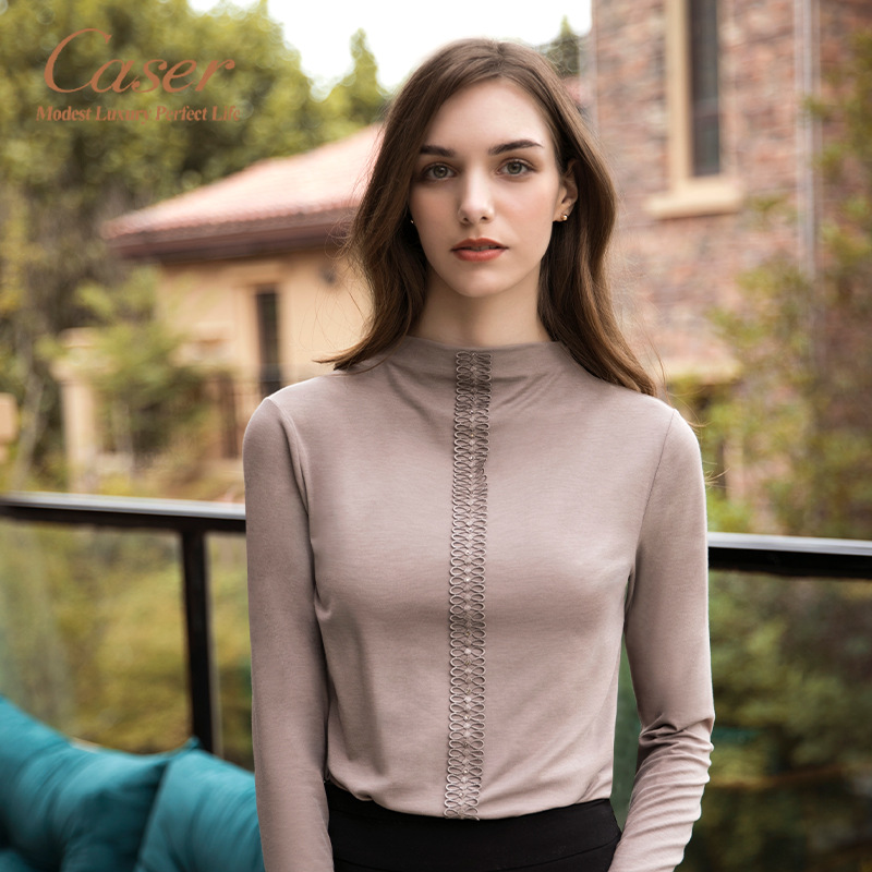 caser女半高领保暖衣长袖打底衫休闲秋冬洋气秋衣BH51025C