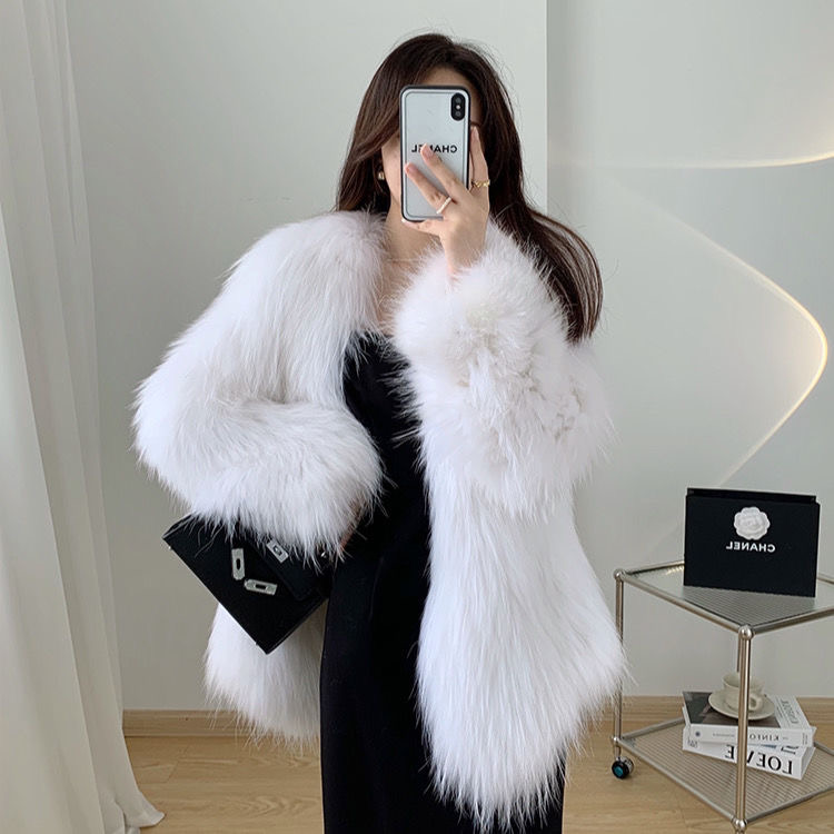 尚美涵貉子毛编织时尚优选双面加厚外套前70后60衣长