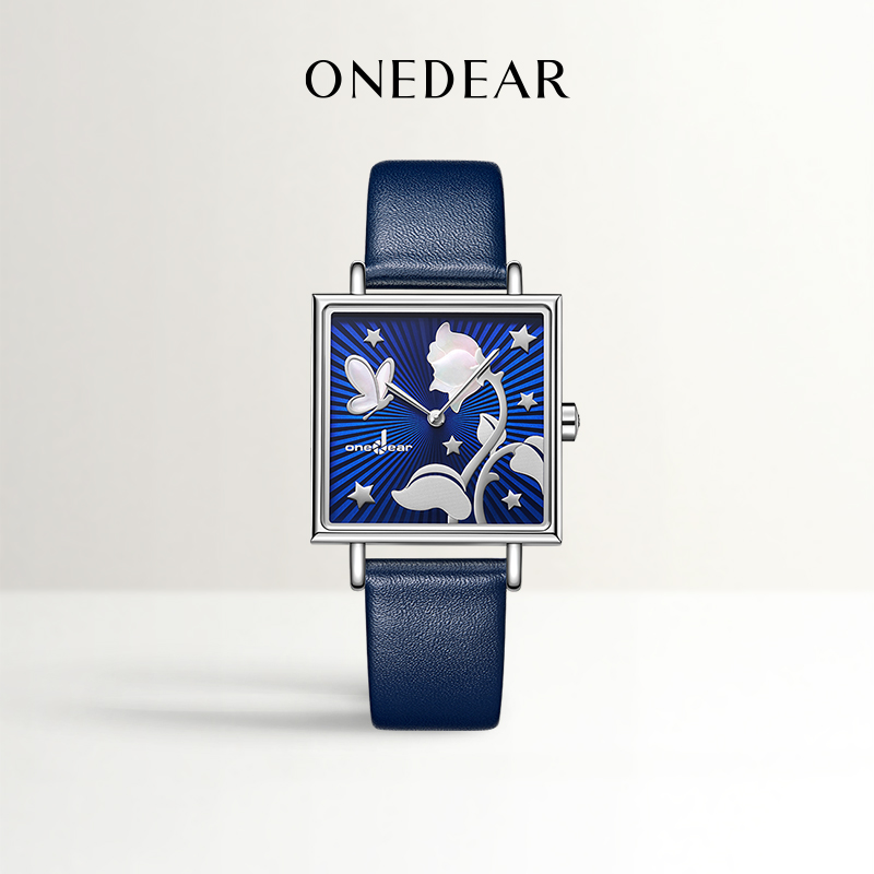 onedear蓝色女士手表优雅气质腕表商务休闲防水轻奢女士手表时尚