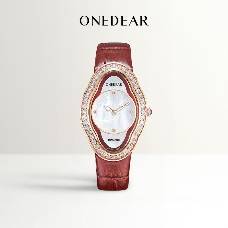 onedear正品轻奢镶钻瑞士石英表小众高端珍珠贝母女士防水手表
