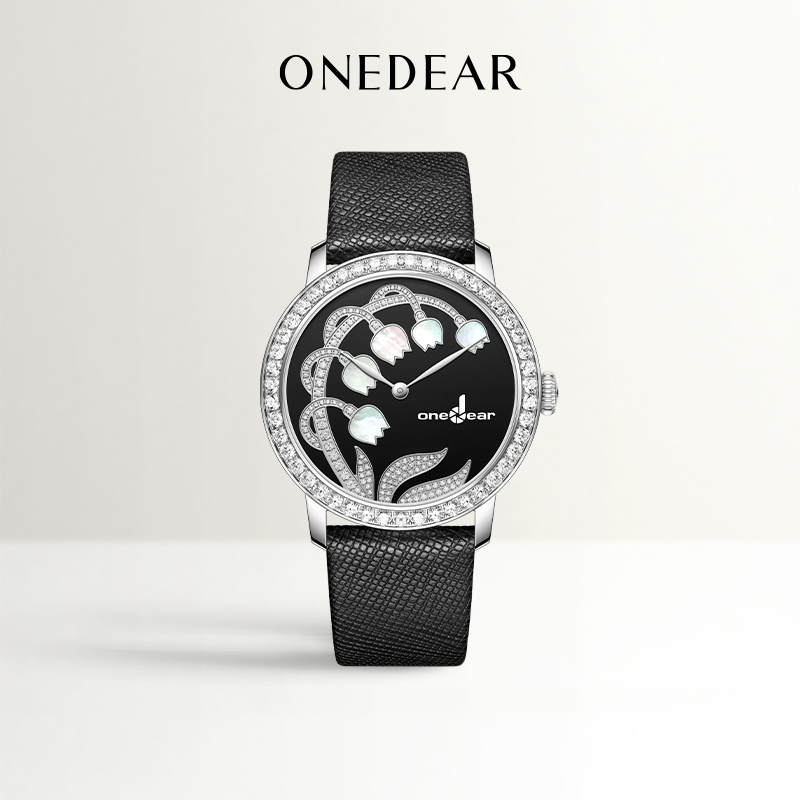 onedear品牌原创正品手表女圆时尚锆石珍珠贝母铃兰花瑞士腕表
