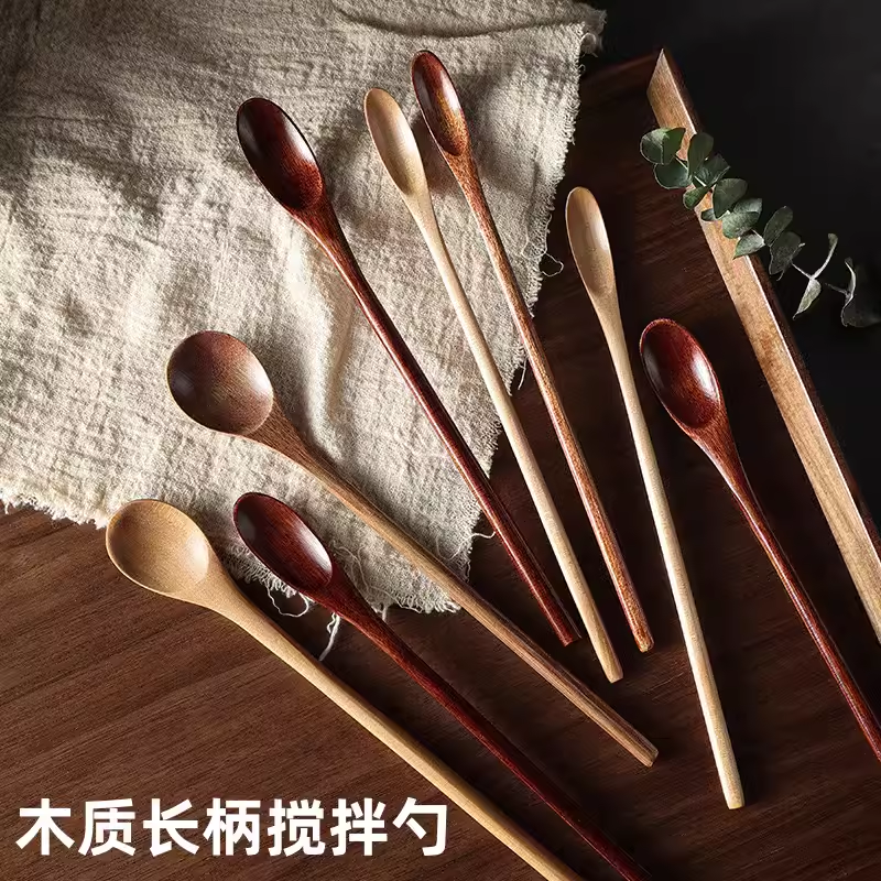 木质长柄搅拌勺小汤匙调料加长咖啡勺子创意冰勺甜品蜂蜜勺儿童勺