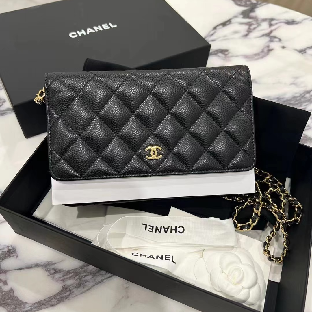 未使用 Chanel/香奈儿 woc发财包 黑金荔枝纹芯片全套