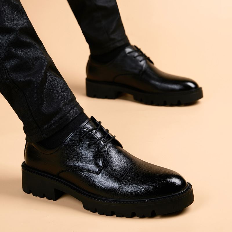 男士商务皮鞋厚底真皮英伦风休闲高端软底商务正装内增高男鞋潮鞋
