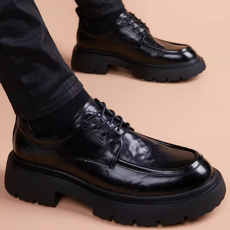  男士商务正装皮鞋男真皮厚底青年英伦增高爆款2024公务员休闲鞋
