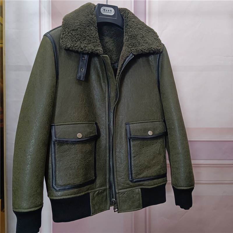 原生态皮毛一体男士外套机车服夹克真皮真毛皮衣加厚款翻领刺绣