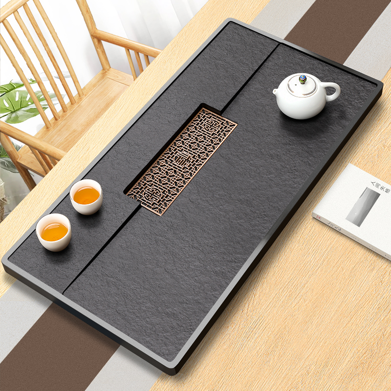 天然乌金石茶盘整块石头石材大小号中式茶台现代大号茶海简约排水