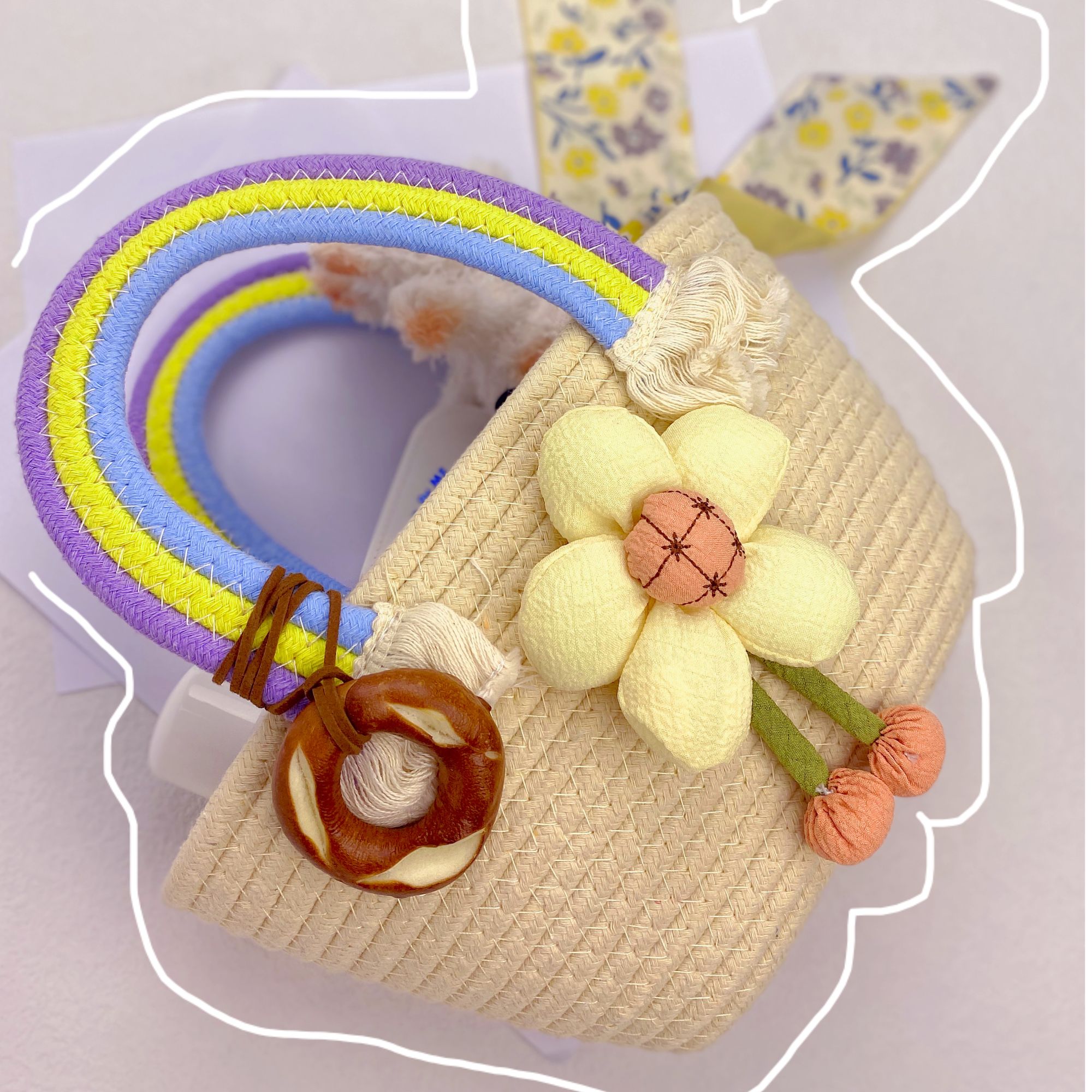 草编包韩版小清新彩虹手提百搭洋气手拎包