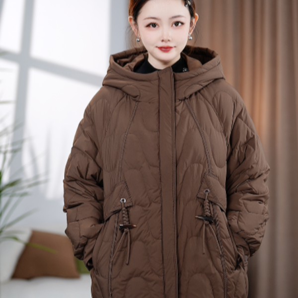 【清】冬季新品百搭时尚减龄连帽保暖显瘦女士宽松咖色韩版