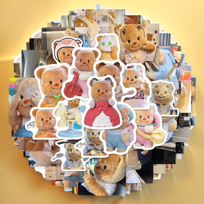 128张黄油小熊治愈呆萌贴纸毛绒网红小熊卡通周边diy手机壳笔记本
