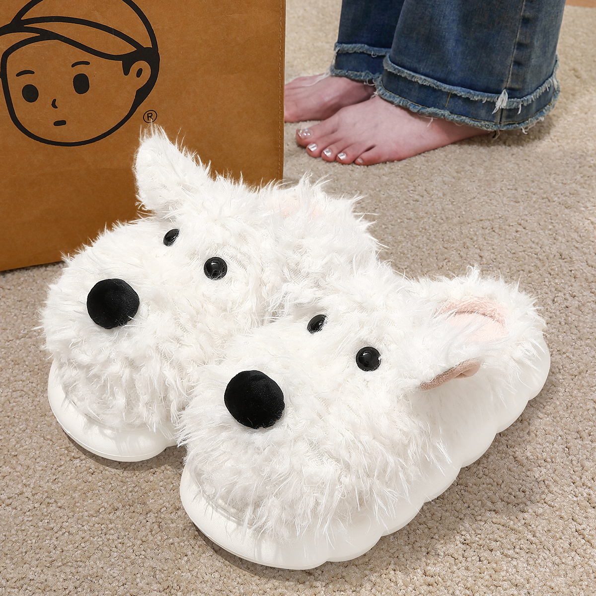 西高地潦草小狗棉拖鞋女包跟可爱冬天室内学生宿舍加绒毛毛拖鞋