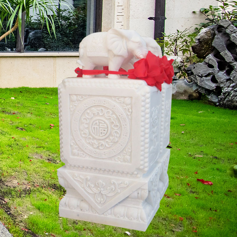 石雕门墩抱鼓石一对天然汉白玉大象石鼓青石貔貅别墅门口落地摆件