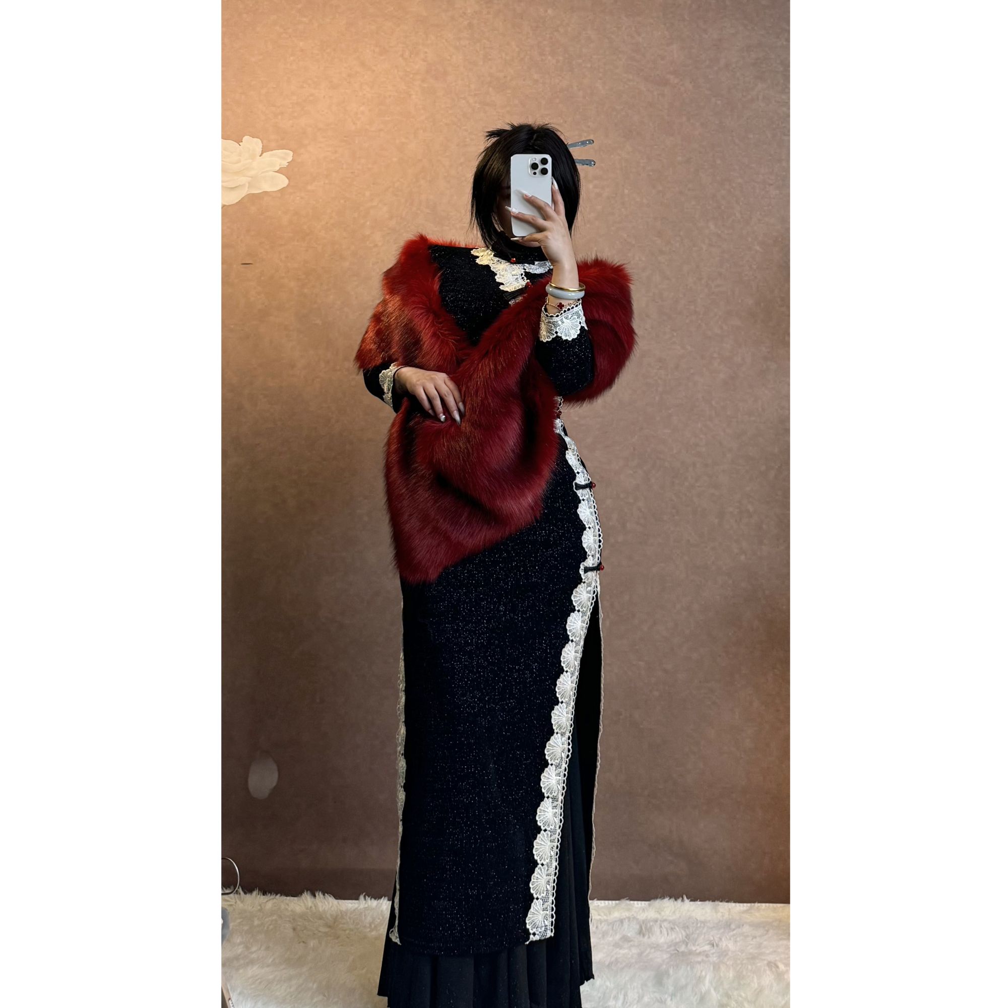 四月芳菲【富婆】毛领子披肩时尚百搭秋冬气质网红名媛保暖性感晚宴