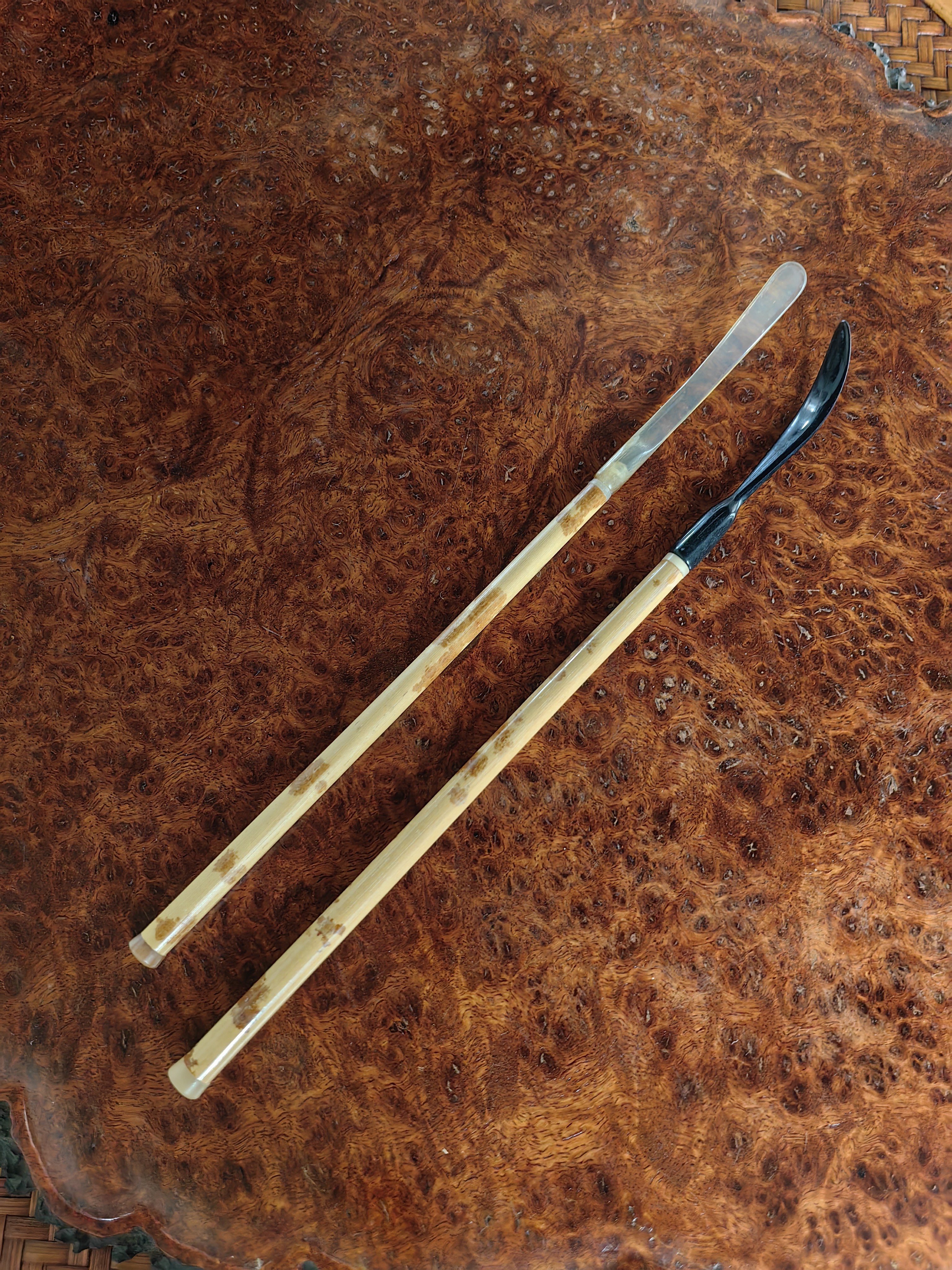 红湘妃竹镶花牛角茶拨 老料红湘妃茶勺茶匙竹茶扒 茶道零配六君子