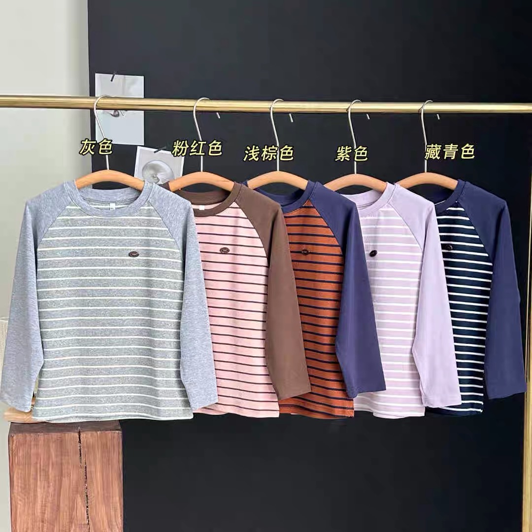 断码瑕疵介意勿拍秋季儿童长袖条纹女男童百搭圆领休闲打底衫
