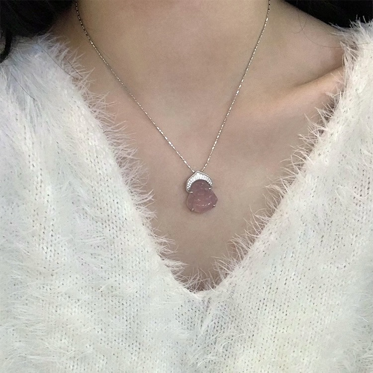 坠链均925银 粉色弥勒佛银色项链-9944