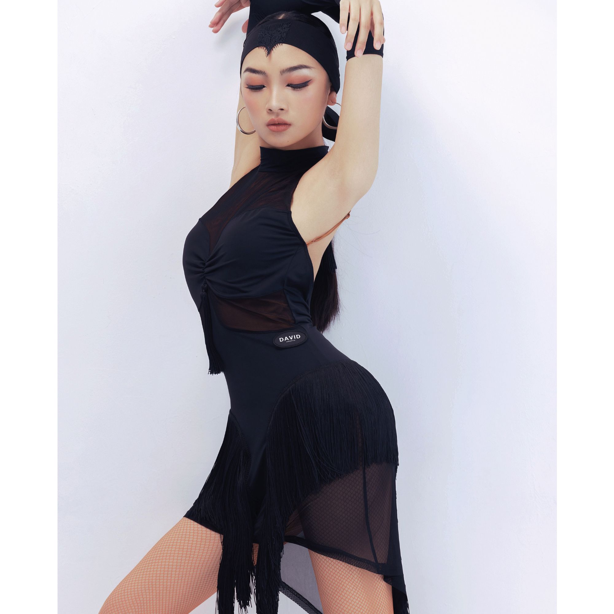 DAVID连衣裙女士拉丁舞练习服高领露背流苏燕尾裙DW111