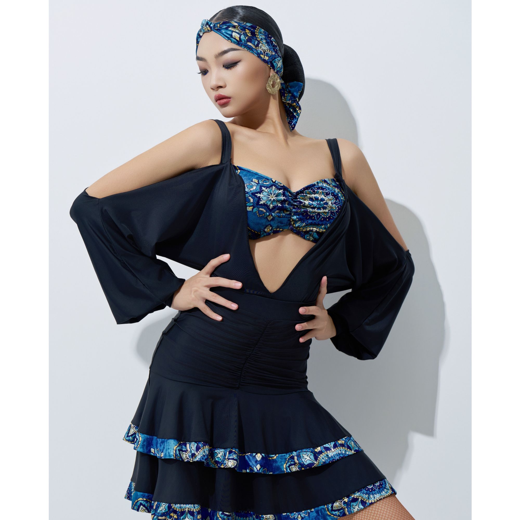 DAVID连体上衣女士拉丁舞练习服吊带V型蝙蝠袖DW195