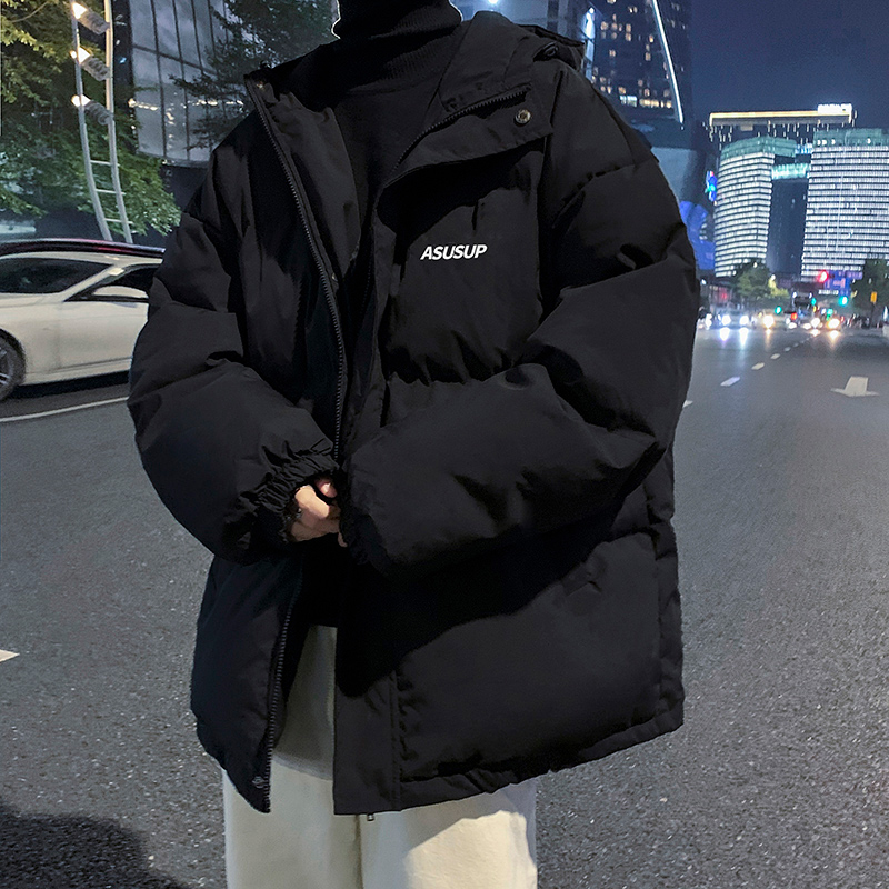 港风ins男装冬季连帽羽绒服加厚宽松面包服外套学生韩版潮流百搭