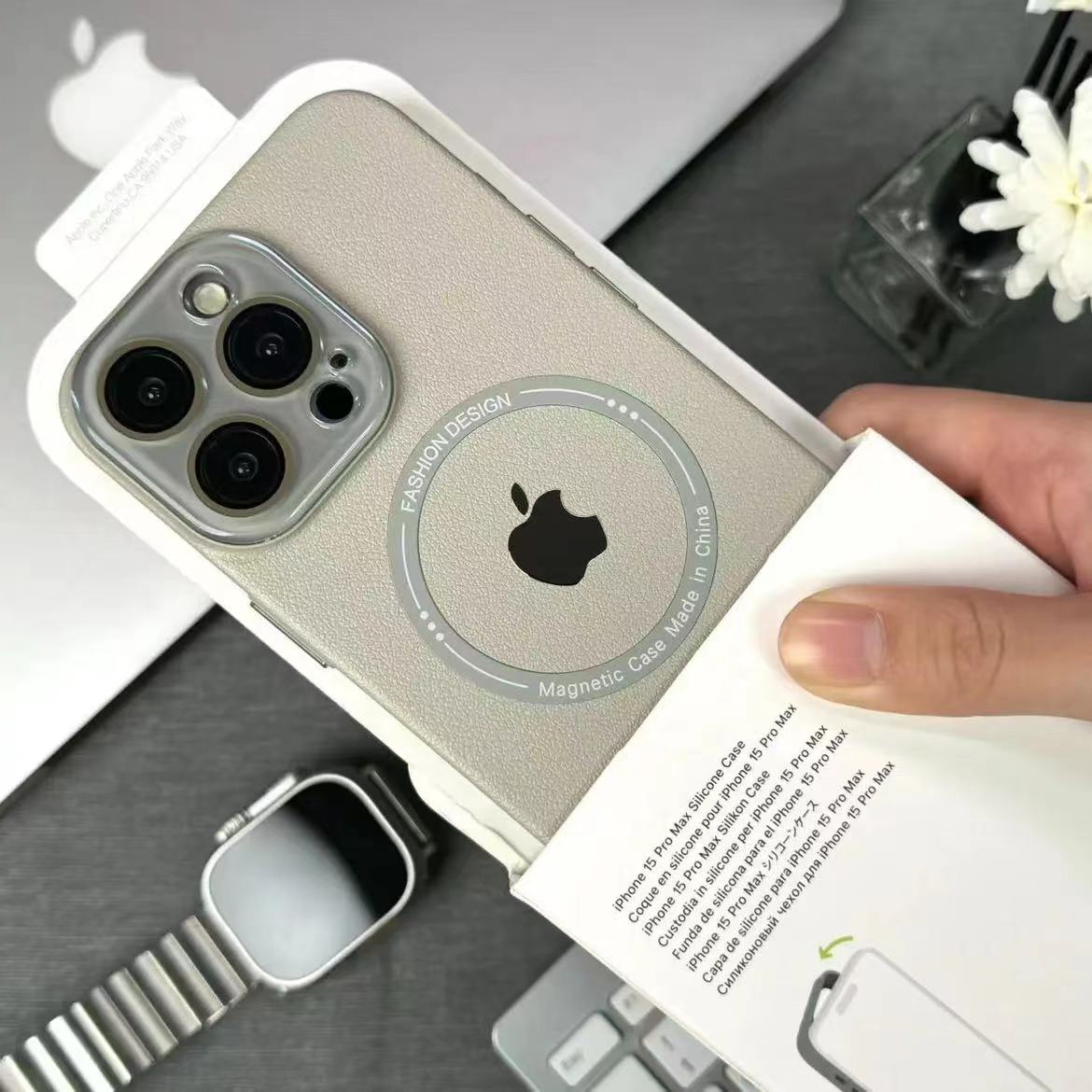  适用苹果16/15/14/13护镜轻薄荔枝纹磁吸壳iphone16promax手机壳