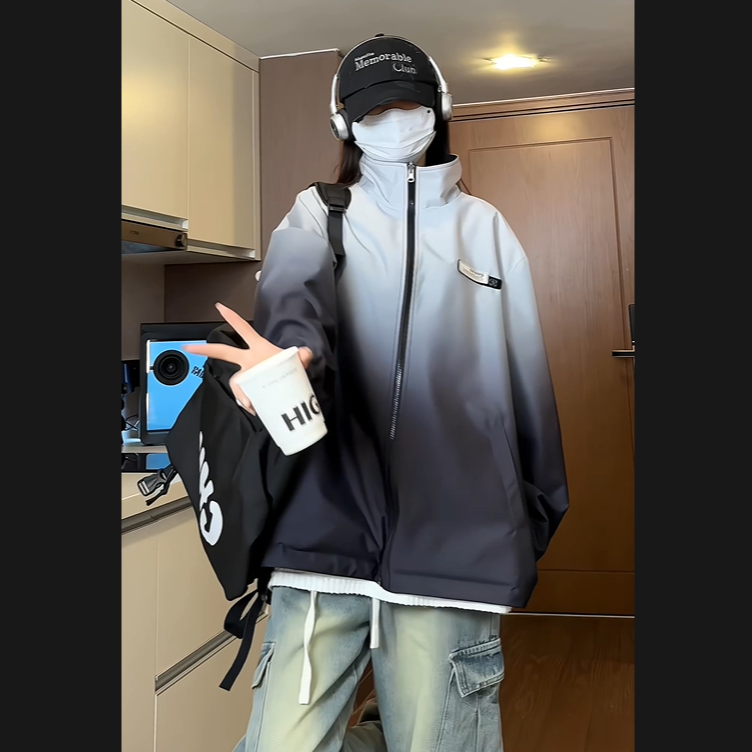 2025春秋季渐变双面穿夹克情侣休闲防水男外套百搭冲锋衣宽松运动