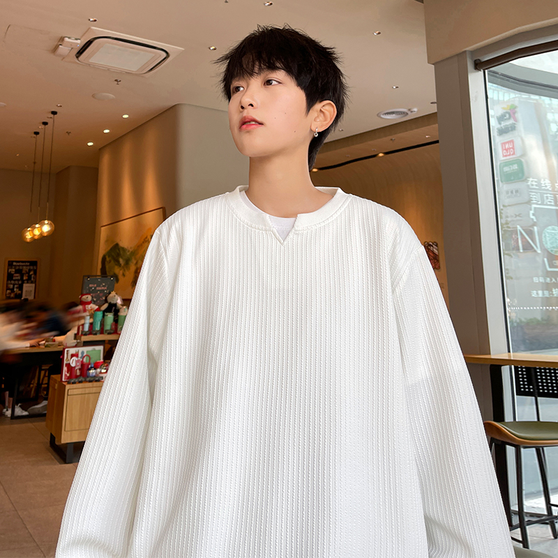 PLQV新款2025港风大码V领简约男女装T恤休闲简约宽松百搭纯色潮流