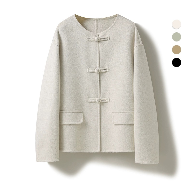 中国风女士春秋外套双面羊毛大衣女短款小个子双面呢大衣毛呢外套