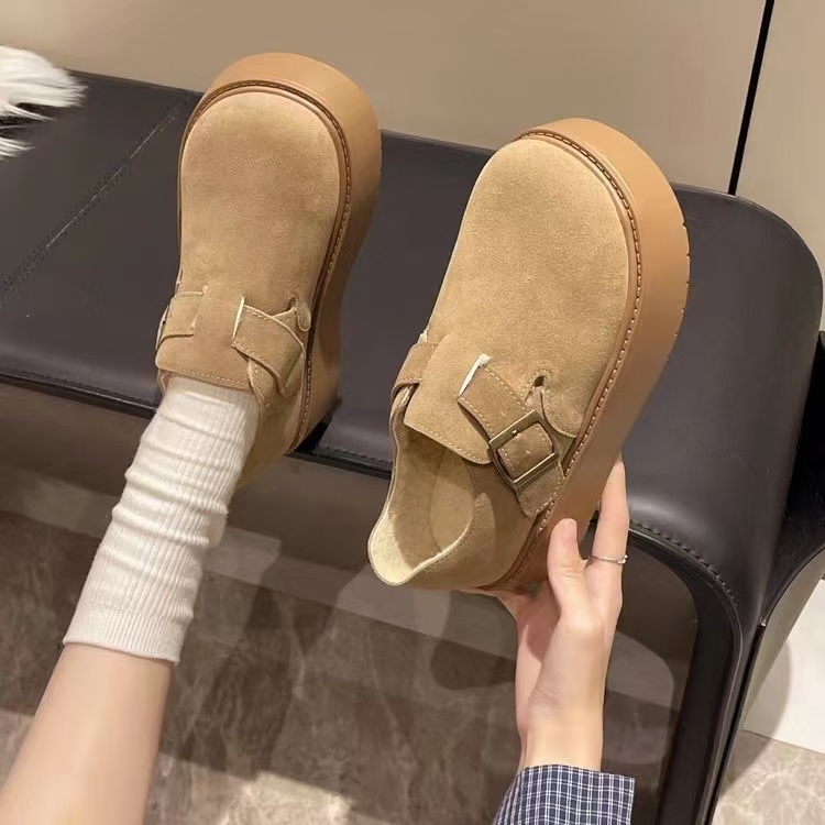 【栗子自留】冬季加绒百搭休闲复古平底圆头勃肯鞋